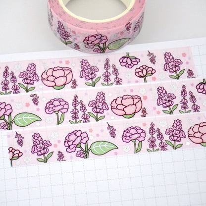Pink Petals | Silver foil | 15mm washi tape