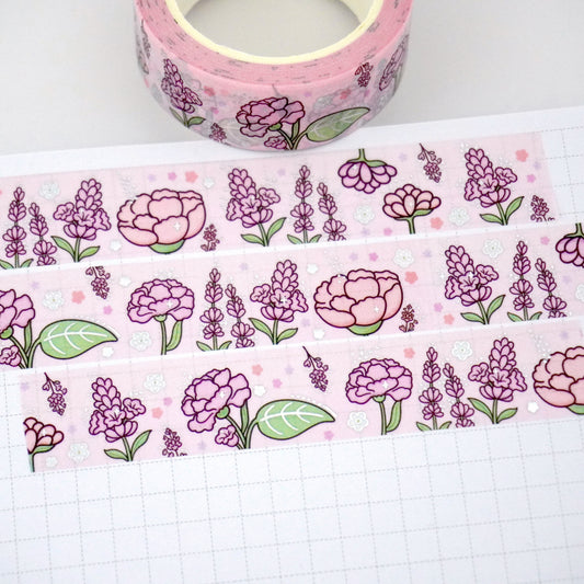 Pink Petals | Silver foil | 15mm washi tape