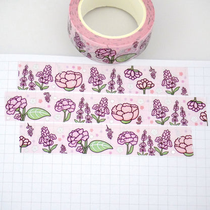 Pink Petals | Silver foil | 15mm washi tape