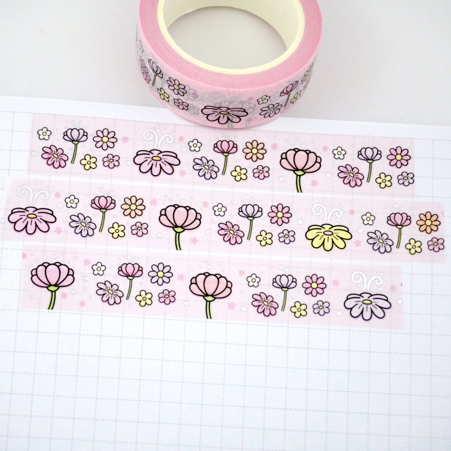 Daisy blooms 2.0 | Silver foil | 15mm washi tape