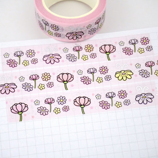 Daisy blooms 2.0 | Silver foil | 15mm washi tape