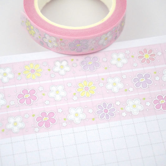 Daisy flowers -Pink | Silver foil | 10mm washi tape
