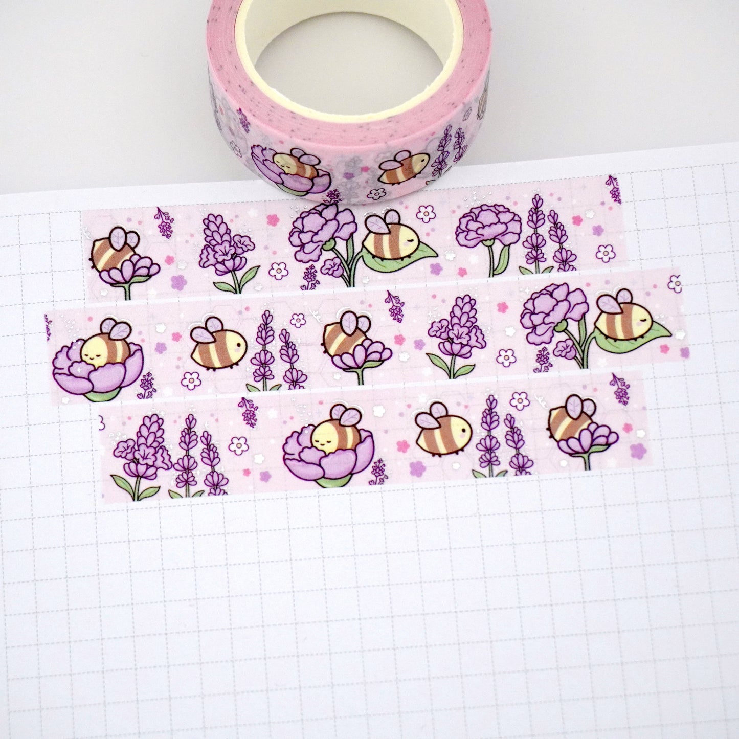 Buzzing in Petals | Silver foil | 15mm washi tape
