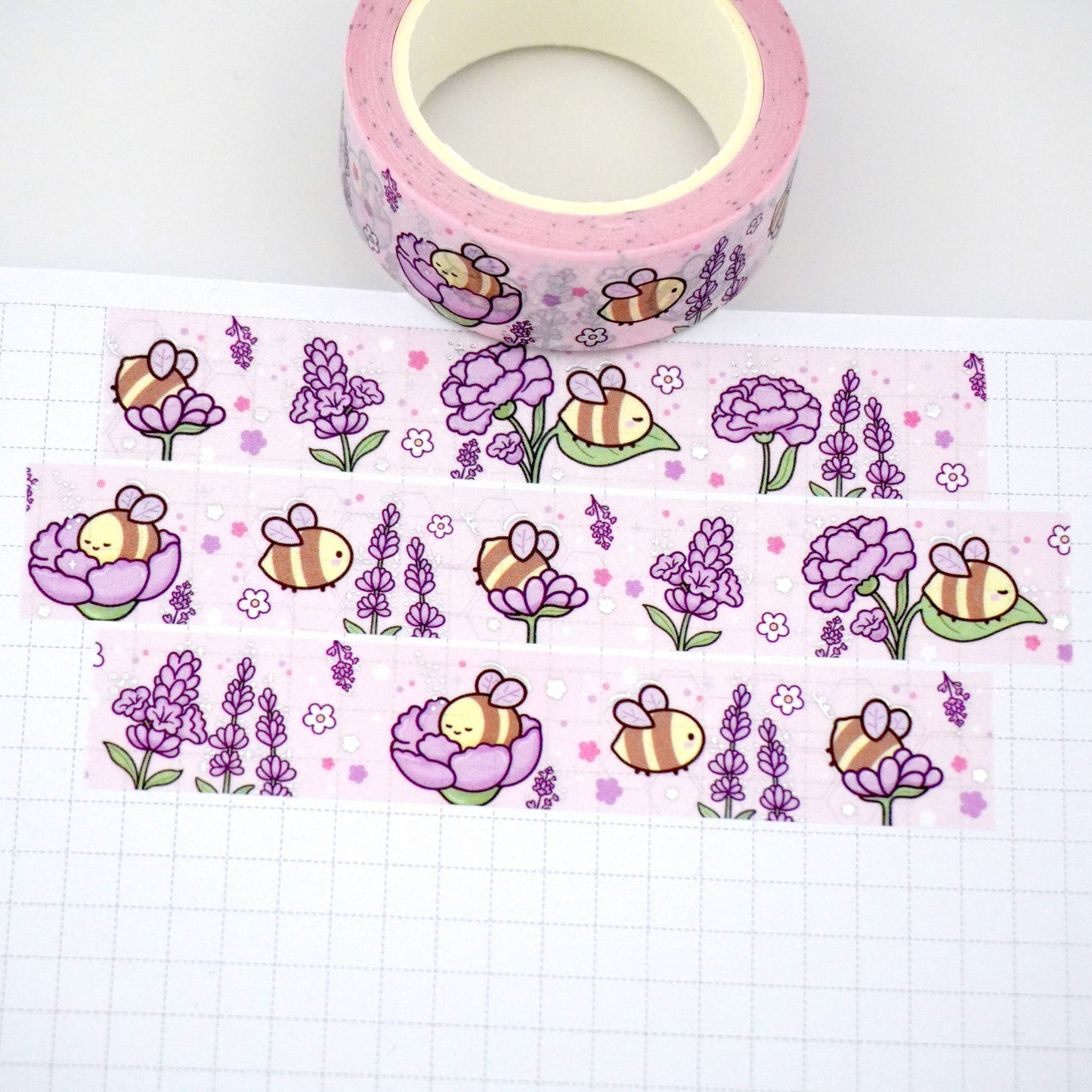 Buzzing in Petals | Silver foil | 15mm washi tape