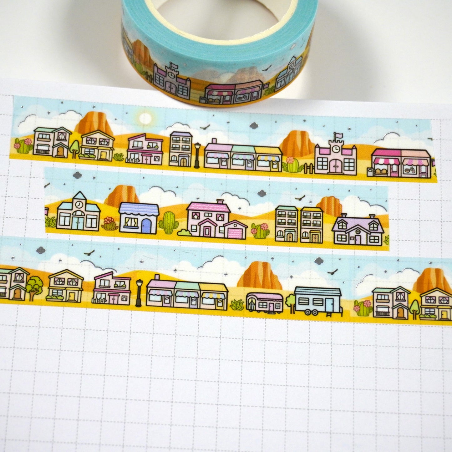 Cacti Town | Silver foil | 15mm washi tape