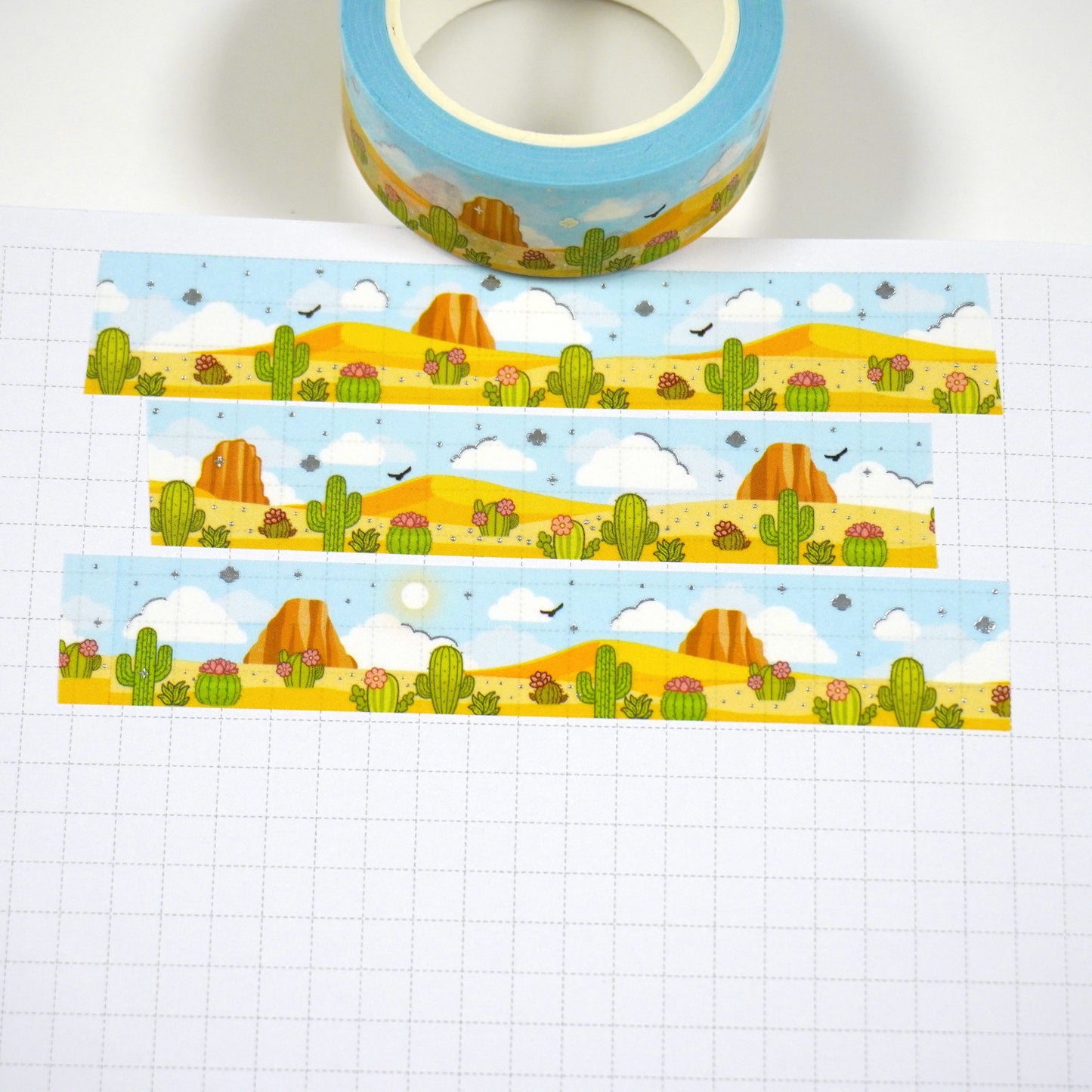 Cacti Valley | Silver foil | 15mm washi tape