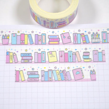 Books in Pastel | Silver foil | 15mm washi tape