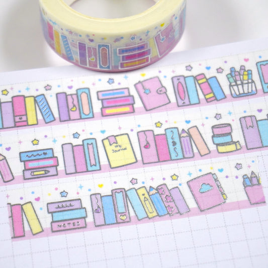 Books in Pastel | Silver foil | 15mm washi tape
