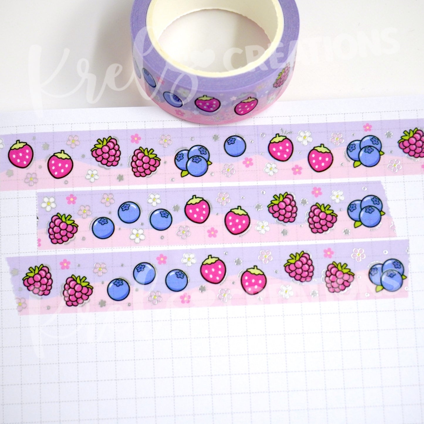 Berry | Silver foil | 15mm washi tape