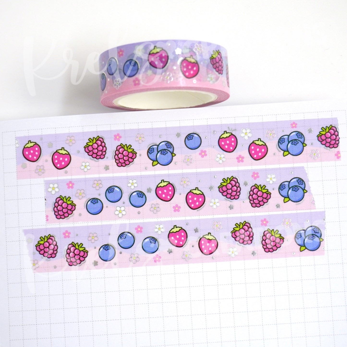 Berry | Silver foil | 15mm washi tape