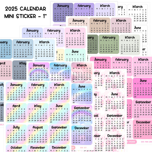 D08 | 2025 Calendar mini sticker (1 inch) | PICK YOUR COLOR