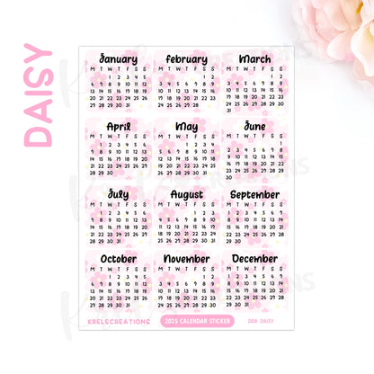 D08 | 2025 Calendar mini sticker (1 inch) | PICK YOUR COLOR