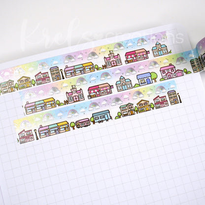 Hello town -Rainbow | Silver foil | 15mm washi tape
