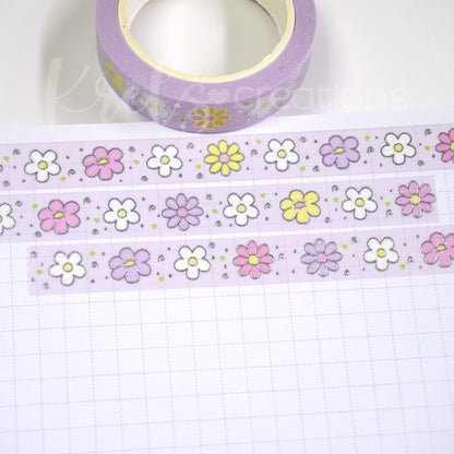Daisy flowers | Silver foil | 10mm washi tape