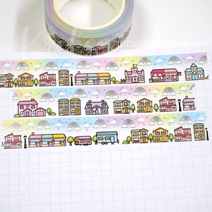 Hello town -Rainbow | Silver foil | 15mm washi tape