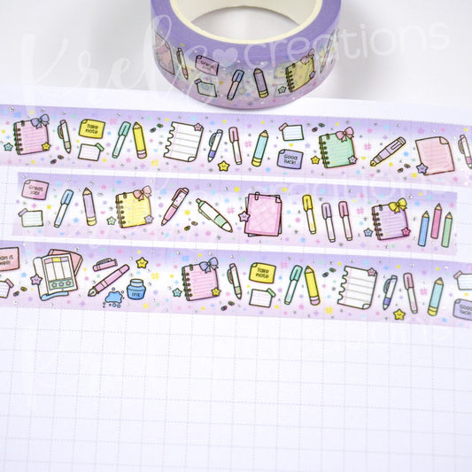 Paper & Pen -Lavender/Pink | Silver foil | 15mm washi tape