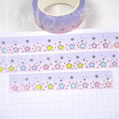 Sparkling stars -Lavender/Pink | Silver foil | 15mm washi tape