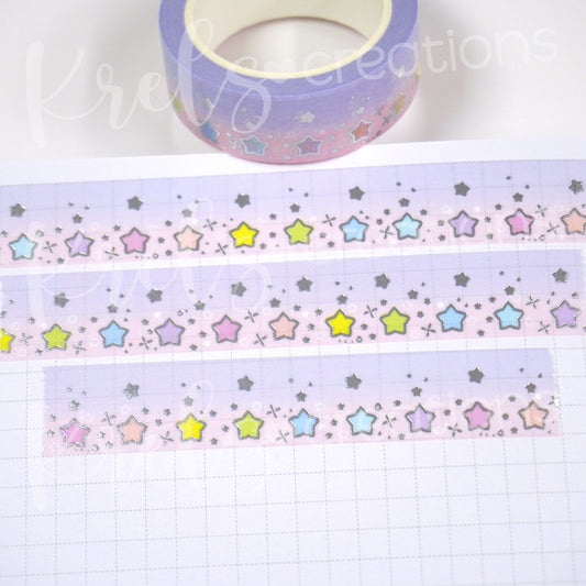 Sparkling stars -Lavender/Pink | Silver foil | 15mm washi tape