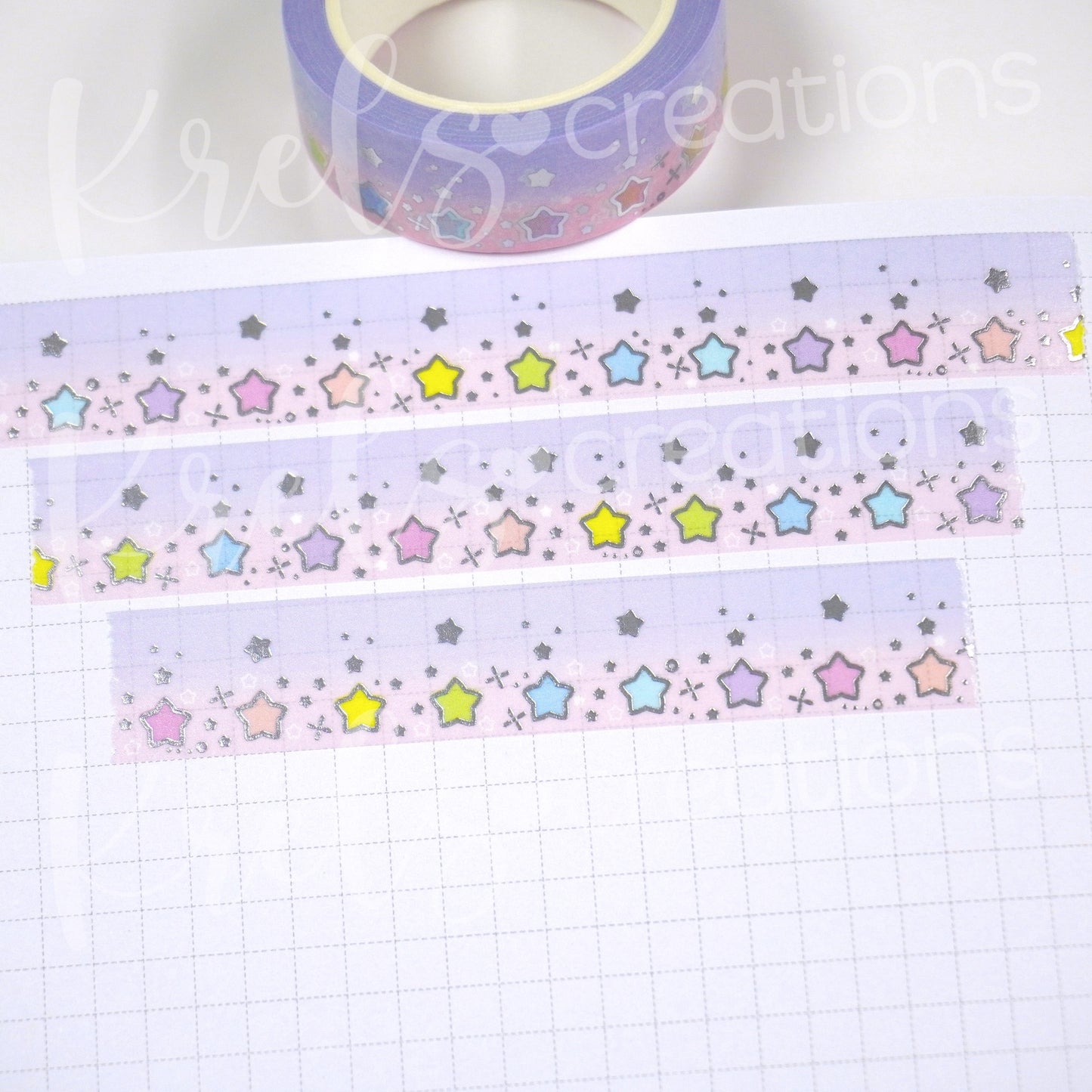 Sparkling stars -Lavender/Pink | Silver foil | 15mm washi tape