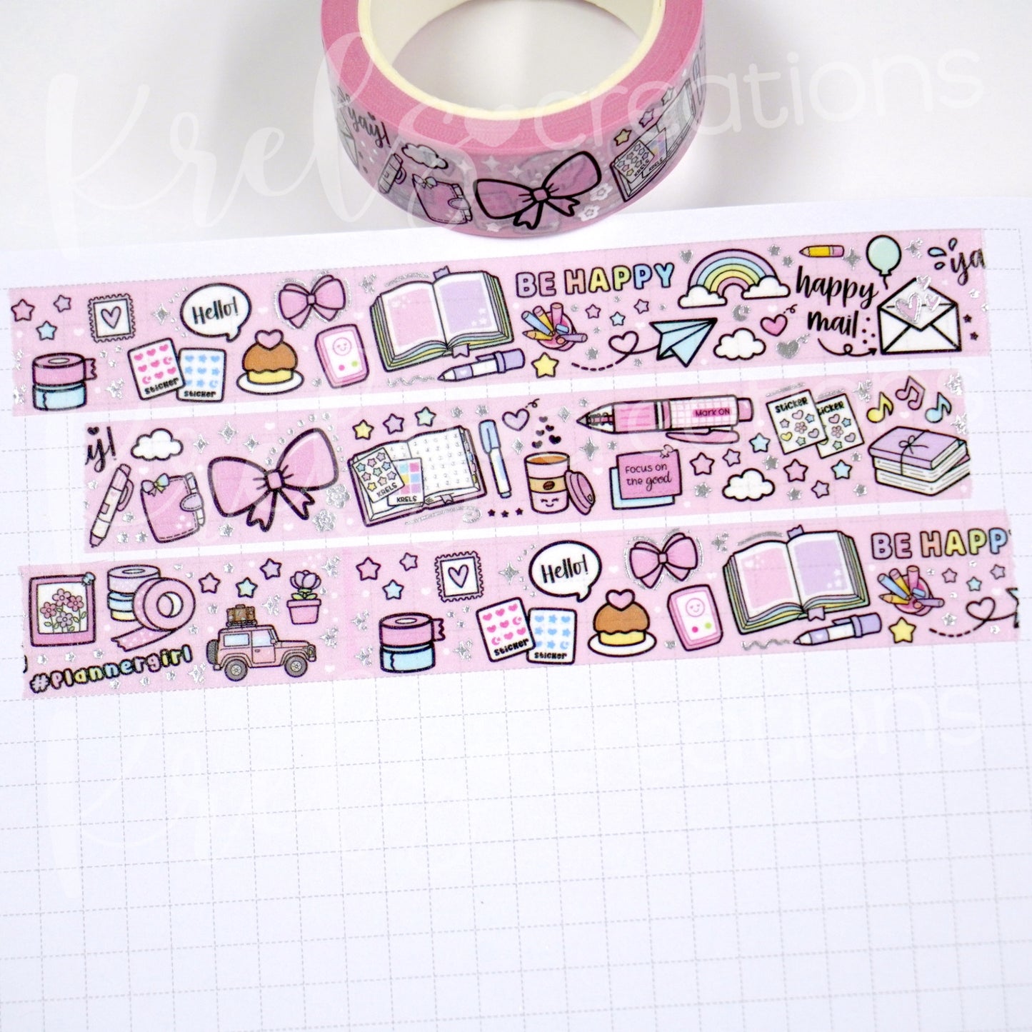 Love Doodles -Pink | Silver foil | 15mm washi tape