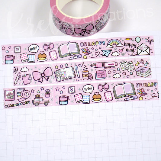 Love Doodles -Pink | Silver foil | 15mm washi tape