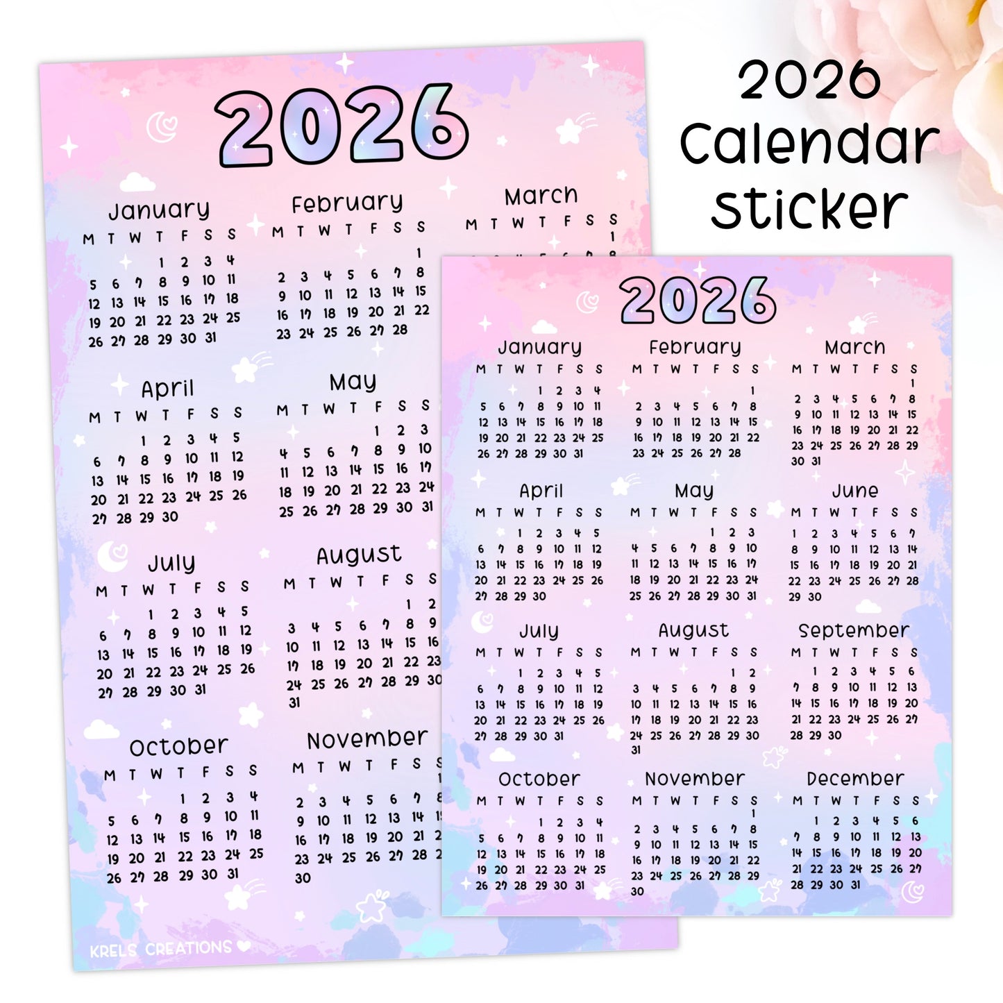 D156 | 2026 Calendar sticker | Watercolor