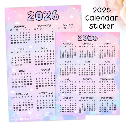 D156 | 2026 Calendar sticker | Watercolor