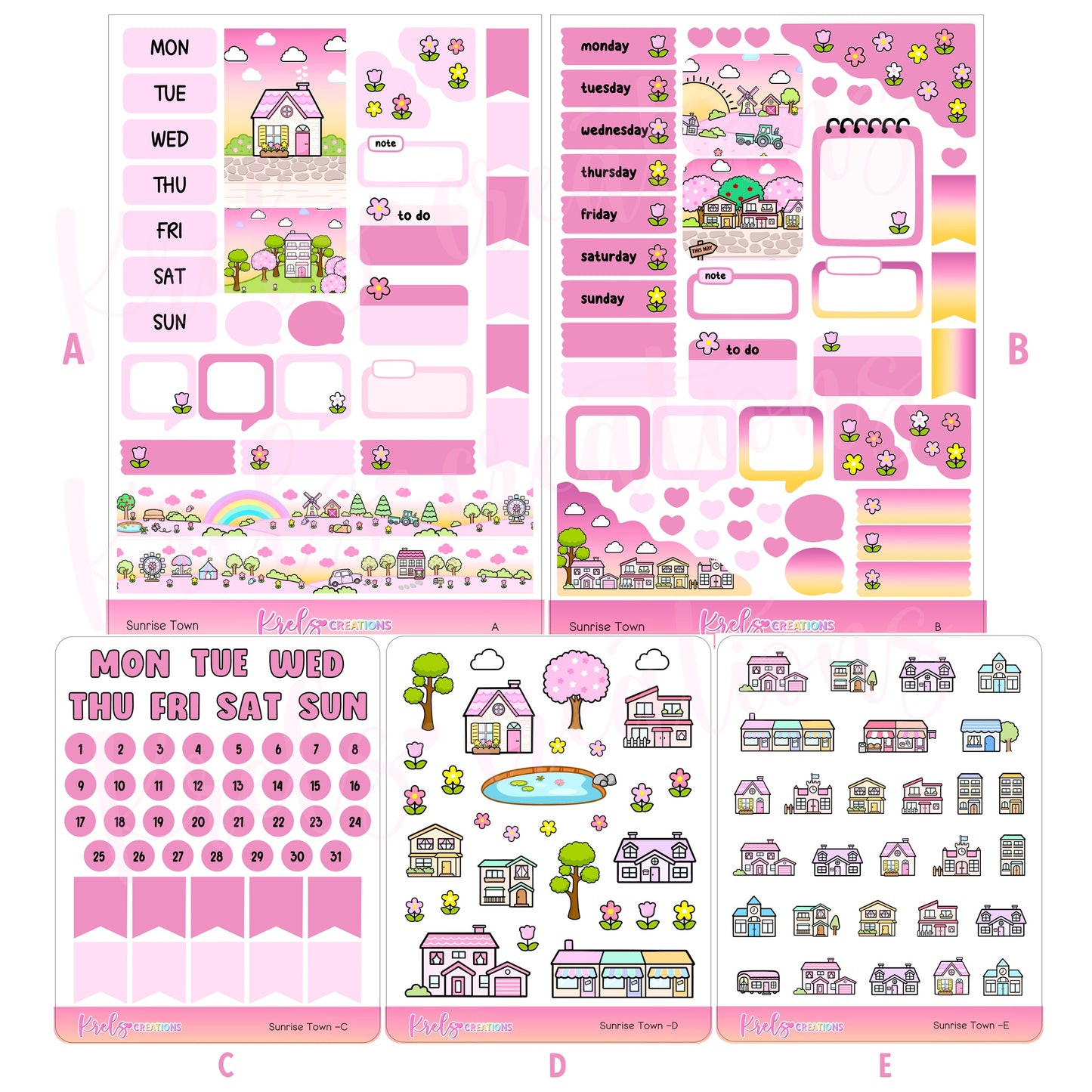 Sunrise Town | Journaling sticker