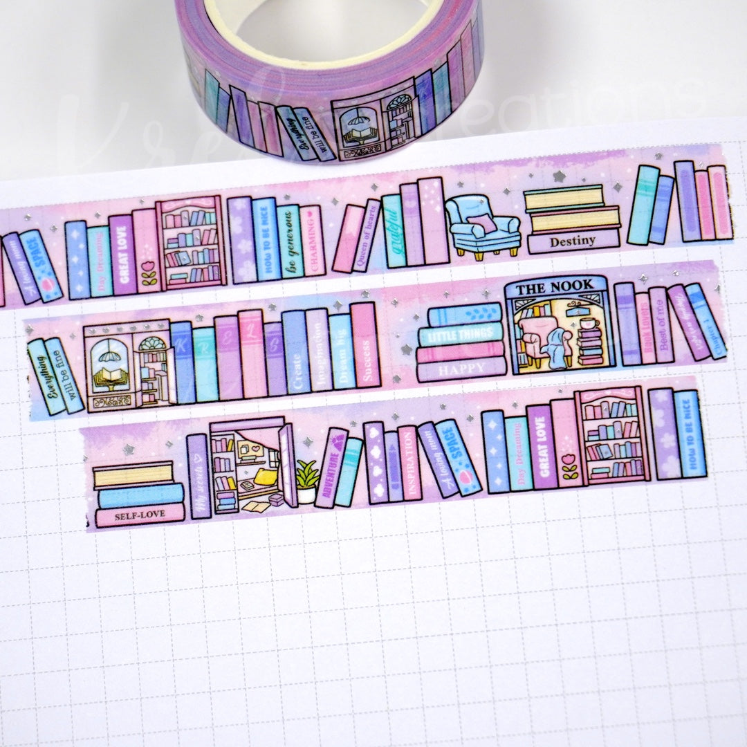 Book Nook | Silver foil | 15mm washi tape