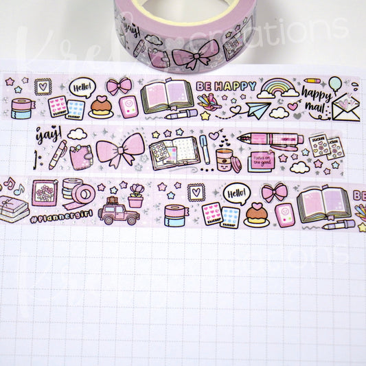 Love Doodles -Pale Pink | Silver foil | 15mm washi tape