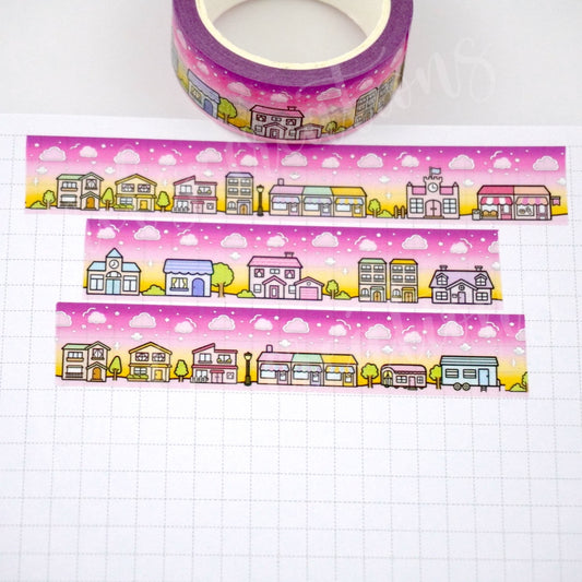 Sunrise Town | Silver foil | 15mm washi tape