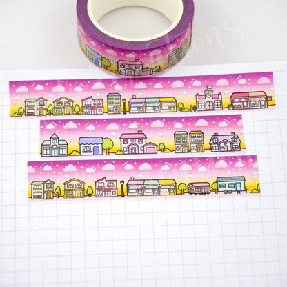 Sunrise Town | Silver foil | 15mm washi tape