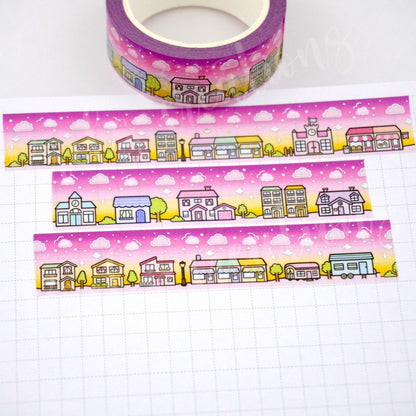 Sunrise Town | Silver foil | 15mm washi tape