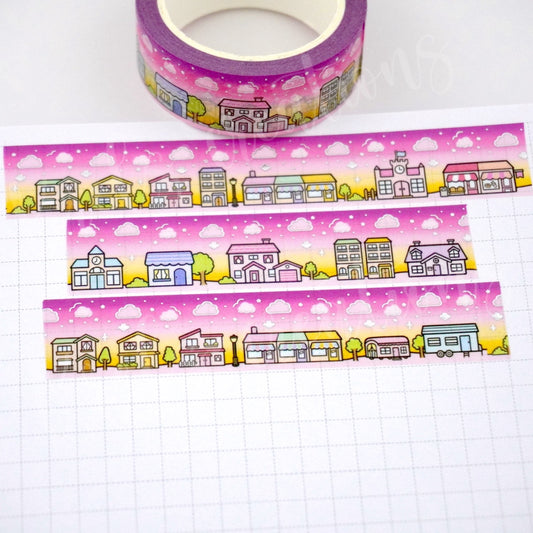 Sunrise Town | Silver foil | 15mm washi tape
