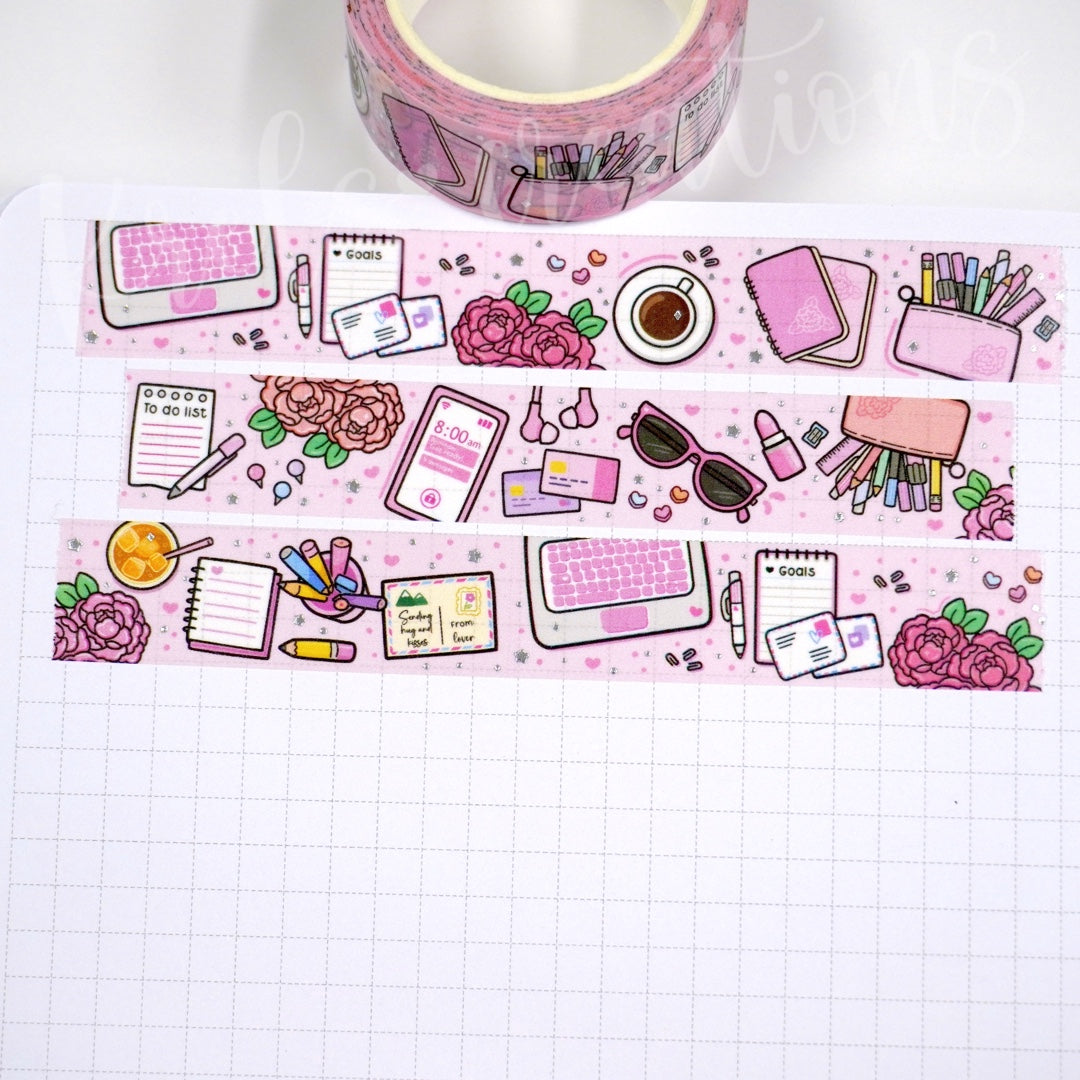 Pink Gal | Silver foil | 15mm washi tape