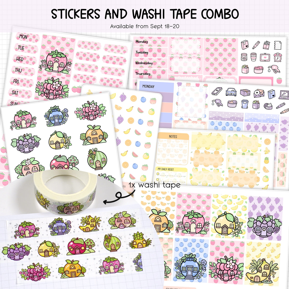 STICKERS & WASHI TAPE COMBO | FRUITY TOWN