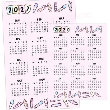 2027 Calendar sticker -Pen Pastel