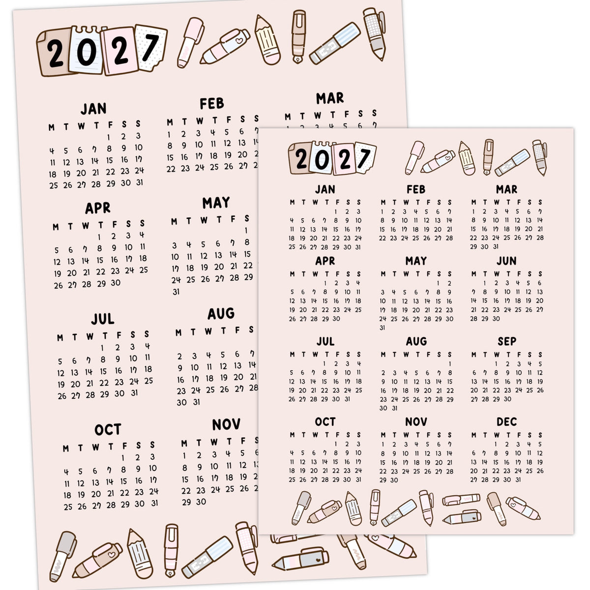 2027 Calendar sticker -Pen Neutral