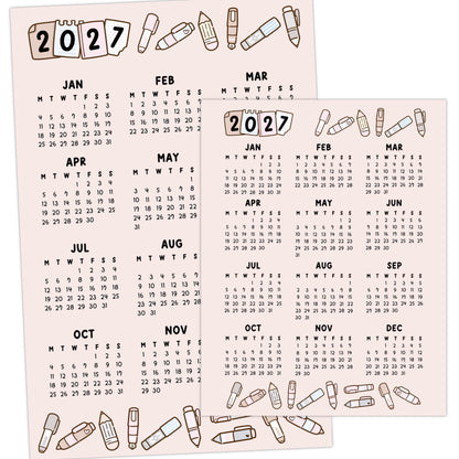 2027 Calendar sticker -Pen Neutral