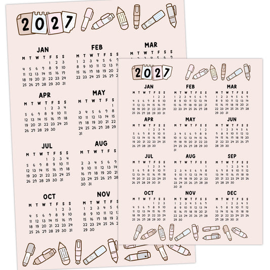 2027 Calendar sticker -Pen Neutral