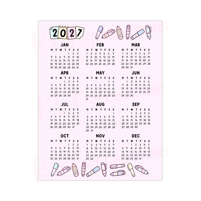 2027 Calendar sticker -Pen Pastel