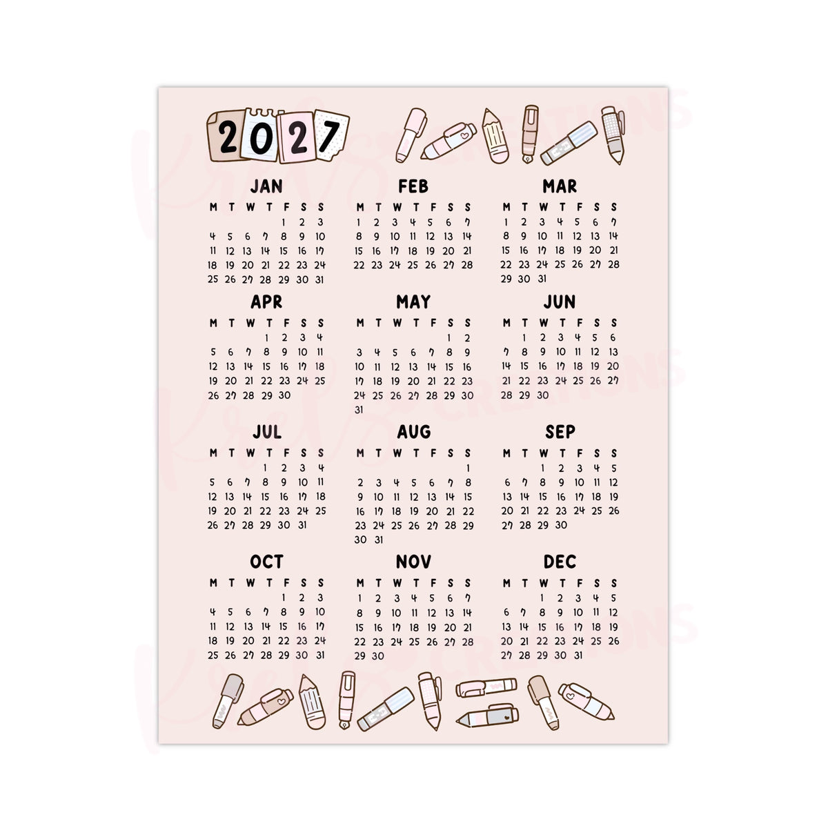 2027 Calendar sticker -Pen Neutral