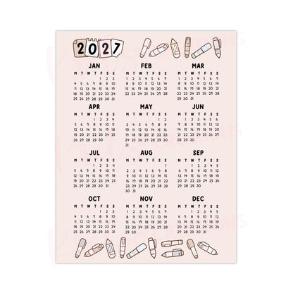 2027 Calendar sticker -Pen Neutral