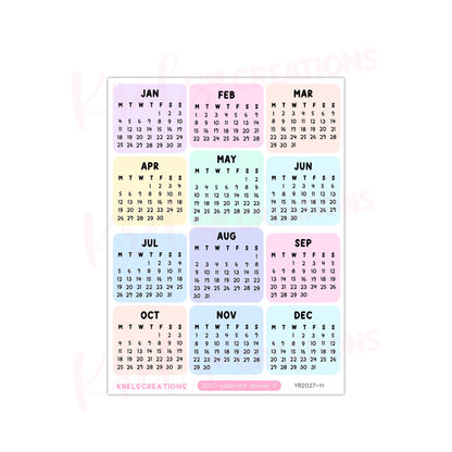 2027 Calendar sticker -Pastel