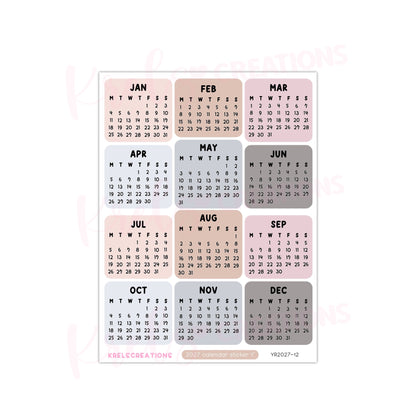 2027 Calendar sticker -Neutral