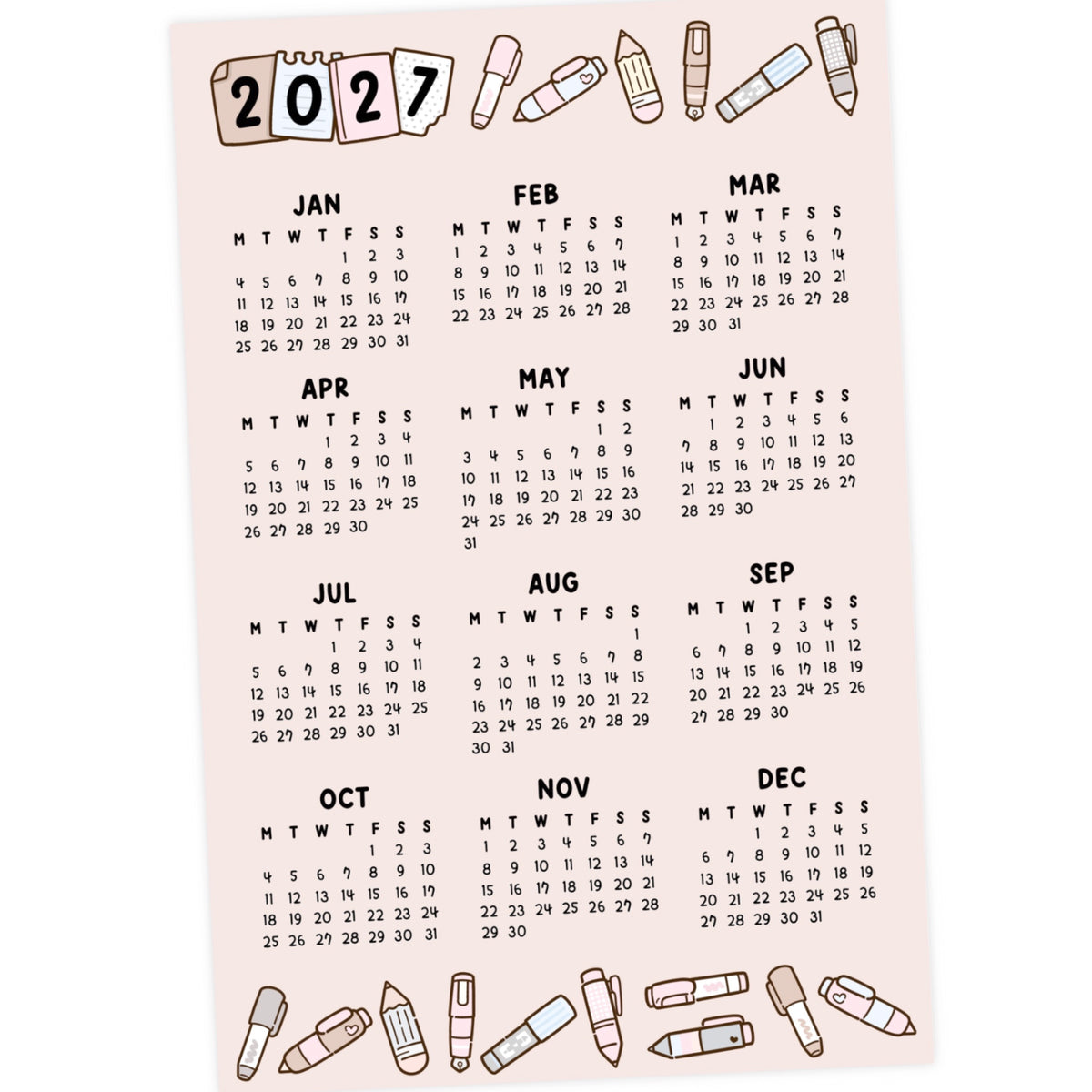 2027 Calendar sticker -Pen Neutral