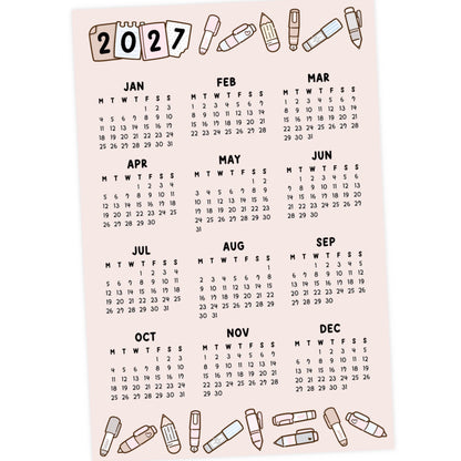 2027 Calendar sticker -Pen Neutral