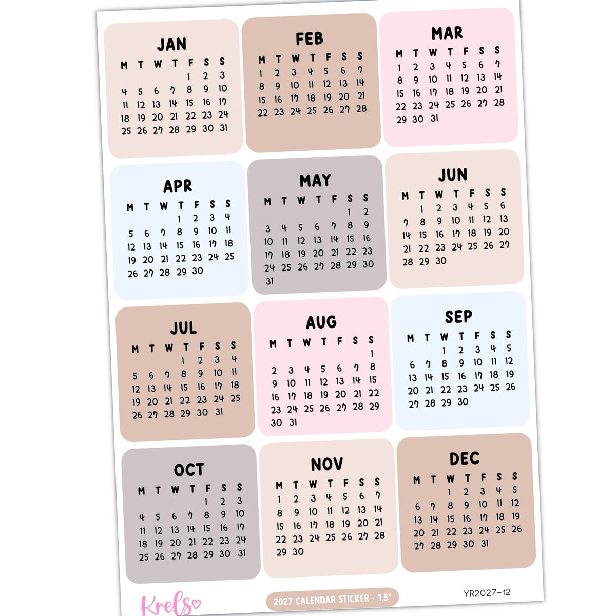 2027 Calendar sticker -Neutral