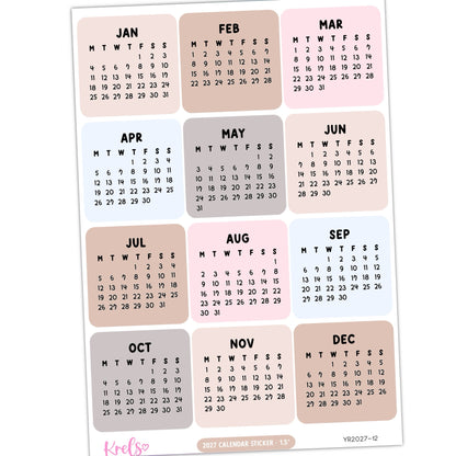 2027 Calendar sticker -Neutral