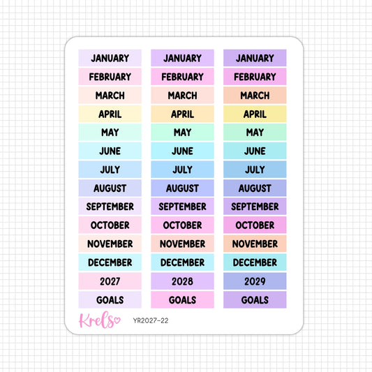 Month Names, Years & Goals Planner sticker